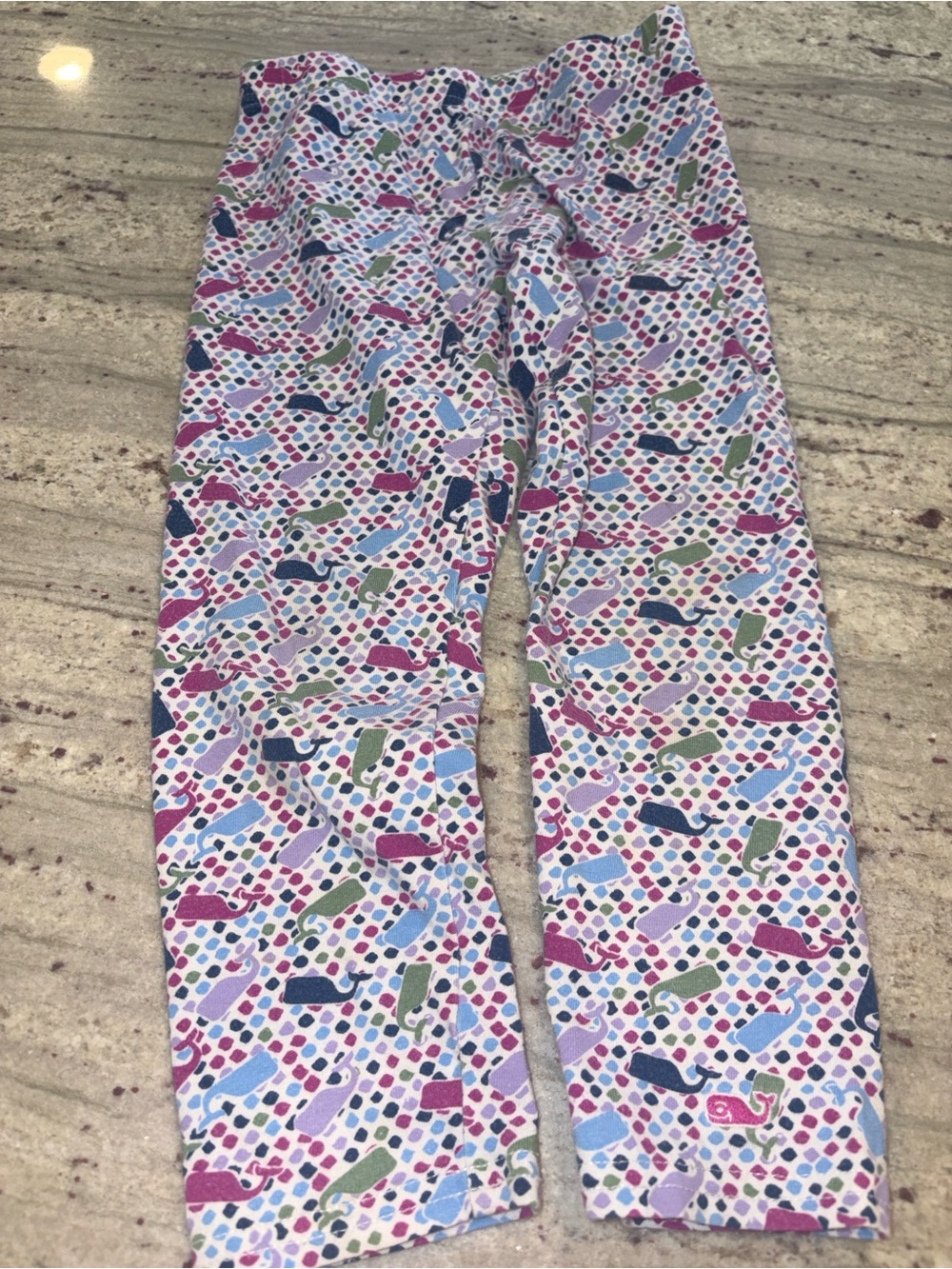 Vineyard Vines Kids Leggings - White with Pink, Blue, Green & Navy Whale Print